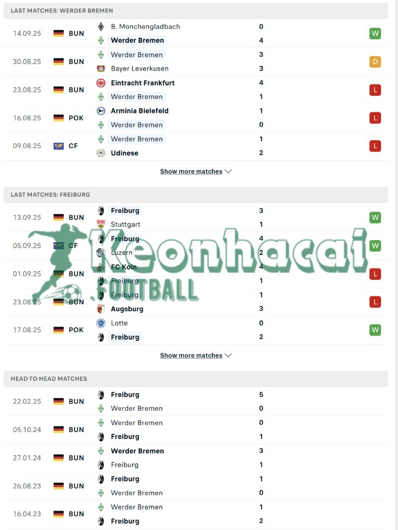 Phong độ và lịch sử đối đầu của Werder Bremen vs Freiburg